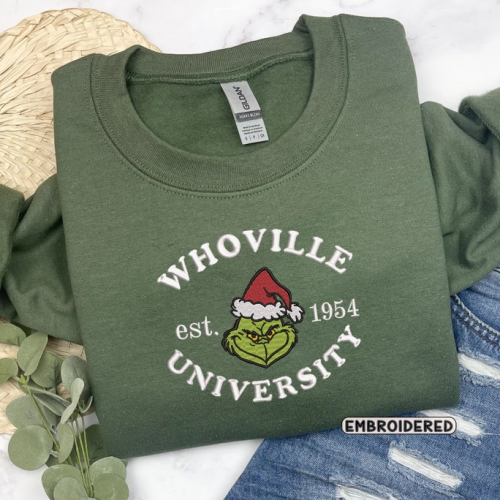 Get Festive in Style with Whoville University Christmas Crewneck Sweatshirt – Embroidered & Cozy