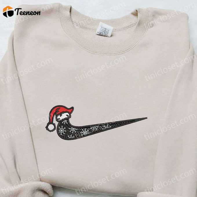 Christmas Hat X Swoosh Embroidered Shirt Hoodie &Amp;Amp; Custom Nike T-Shirt – F Gift For Men Women Holiday Apparel