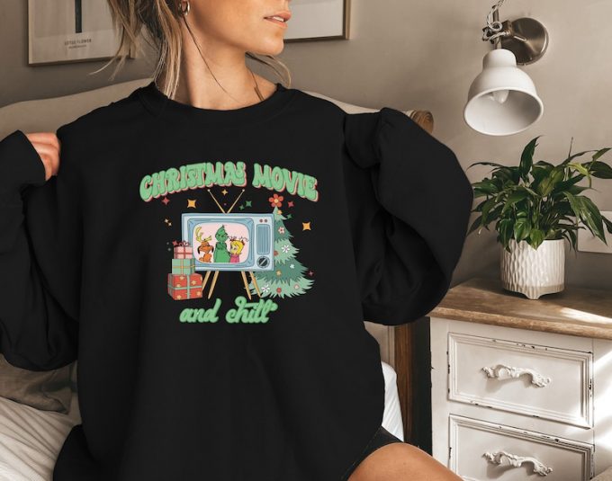 Cozy Up This Holiday Season With Our Christmas Movie And Chill Sweatshirt – The Perfect Attire For Festive Movie Nights! 🎄❄️