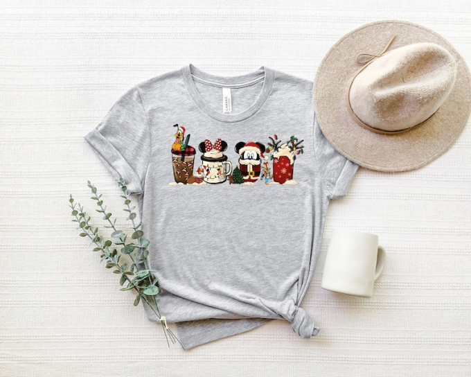 Cute Disney Mickey Minnie Pluto Christmas Coffee T-Shirt – Festive Holiday Apparel For Disney Fans