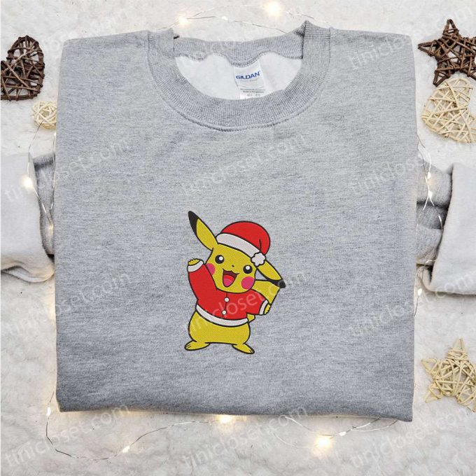 Cute Pikachu Christmas Embroidered T-Shirt: Perfect Pokemon Gift Idea For F Gift For Men Women Season!