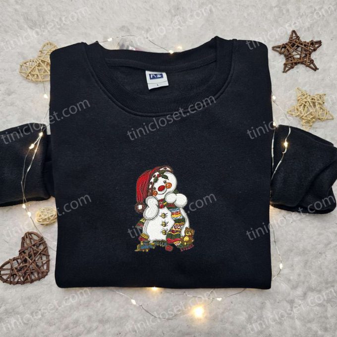 Cute Vintage Snowman Embroidered Hoodie: B Gift For Men Women Christmas Gift For Family