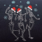 Dancing Skeleton Santa Hat Embroidered Sweatshirt: Festive and Fun Holiday Apparel