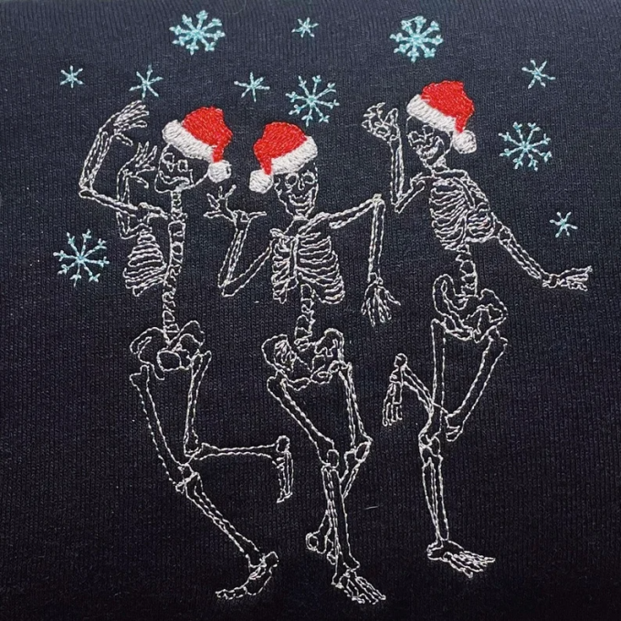 Dancing Skeleton Santa Hat Embroidered Sweatshirt: Festive And Fun Holiday Apparel