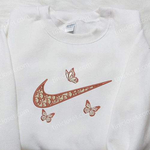 Dior Orange Butterfly x Nike Embroidered Shirt – Unique Gift for Husband Custom D Gift for Men Women