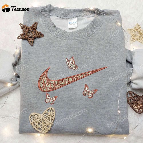 Dior Orange Butterfly x Nike Embroidered Shirt – Unique Gift for Husband Custom D Gift for Men Women