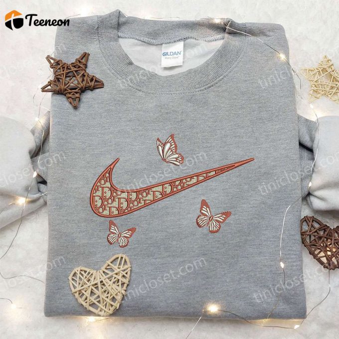 Dior Orange Butterfly X Nike Embroidered Shirt – Unique Gift For Husband Custom D Gift For Men Women