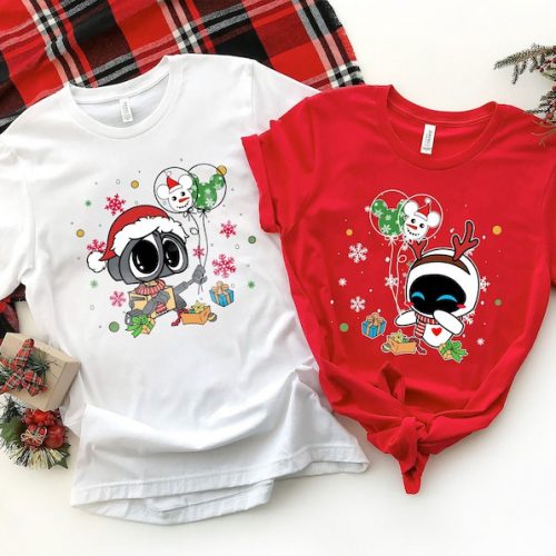 Magical Disney Couple Wall-e Eve Christmas Shirt – Celebrate the Holidays with Adorable Festive Attire!