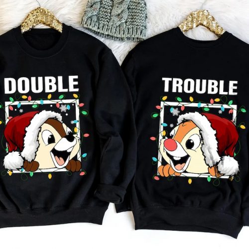 Double Trouble Christmas Light T-Shirt – Disney Couples Chip n Dale: Festive Fun for the Holidays!