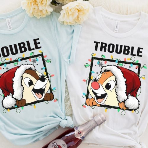 Get Festive with Disney Couples Chip n Dale Double Trouble Christmas Light T-Shirt