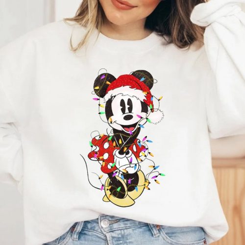 Spread Holiday Cheer with Disney Couples Mickey and Minnie Mouse Christmas Lights T-Shirt