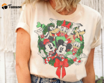 Spread Holiday Cheer with Disney Group Shot Christmas Wreath Mickey And Friends Shirt