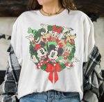 Spread Holiday Cheer with Disney Group Shot Christmas Wreath Mickey And Friends Shirt