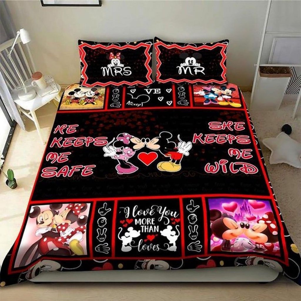 Disney Mickey &Amp; Minnie Mouse Duvet Set – He Keeps Me Safe She Keeps Me Wild – I Love You More Than