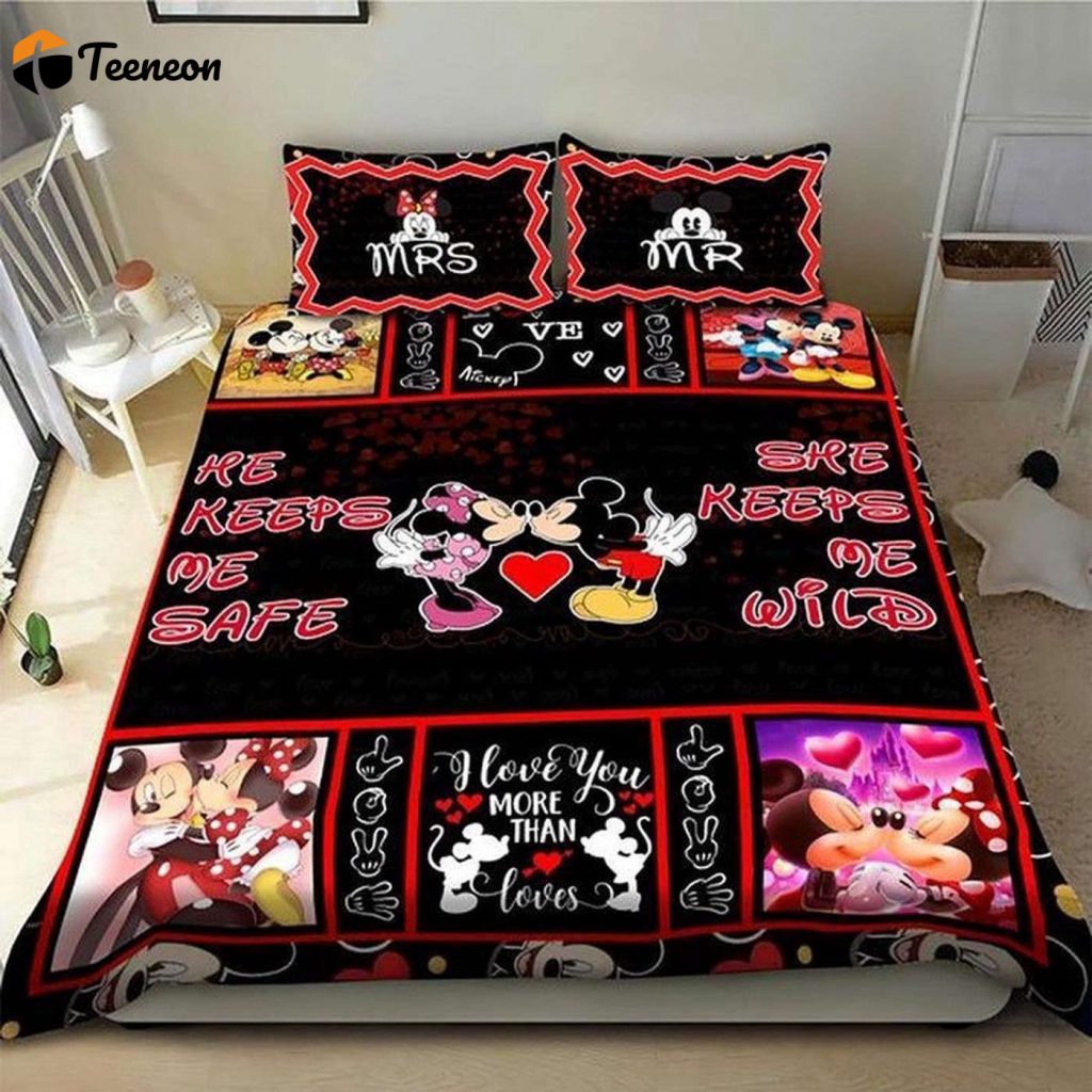 Disney Mickey &Amp; Minnie Mouse Duvet Set – He Keeps Me Safe She Keeps Me Wild – I Love You More Than