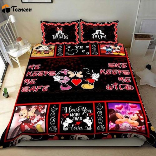 Disney Mickey & Minnie Mouse Duvet Set – He Keeps Me Safe She Keeps Me Wild – I Love You More Than