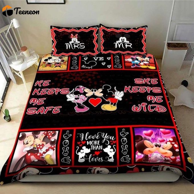 Disney Mickey &Amp;Amp; Minnie Mouse Duvet Set – He Keeps Me Safe She Keeps Me Wild – I Love You More Than