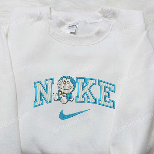 Doraemon x Nike Embroidered Shirt: Custom D Gift for Men Women with Iconic Doraemon & Nike Logo