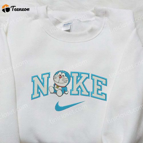 Doraemon x Nike Embroidered Shirt: Custom D Gift for Men Women with Iconic Doraemon & Nike Logo