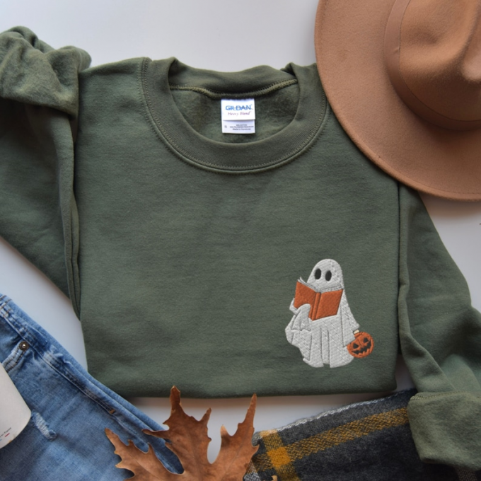 Spooky Cute Ghost Shirt: Embroidered Design For Bookworms