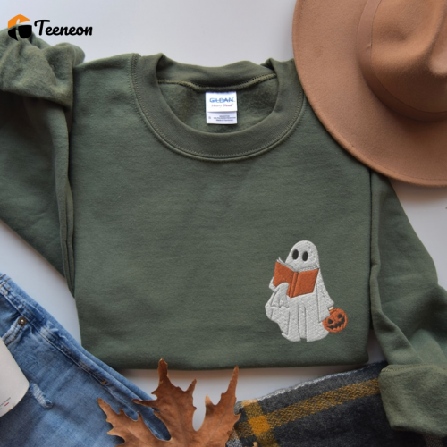 Spooky Cute Ghost Shirt: Embroidered Design for Bookworms