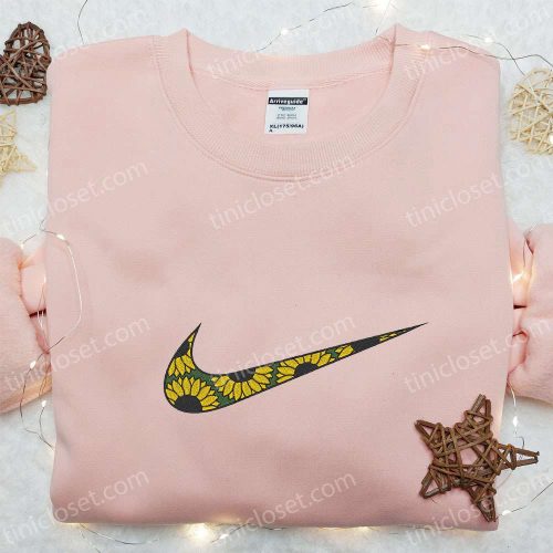 Flourish Sunflower x Swoosh Embroidered Sweatshirt – Custom Shirt Perfect Family Gift!