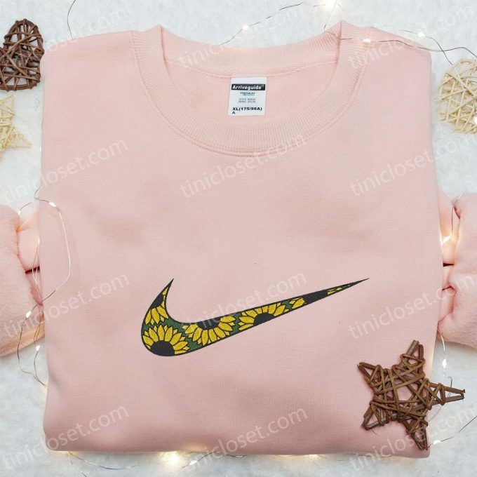 Flourish Sunflower X Swoosh Embroidered Sweatshirt – Custom Shirt Perfect Family Gift!