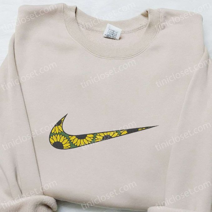 Flourish Sunflower X Swoosh Embroidered Sweatshirt – Custom Shirt Perfect Family Gift!