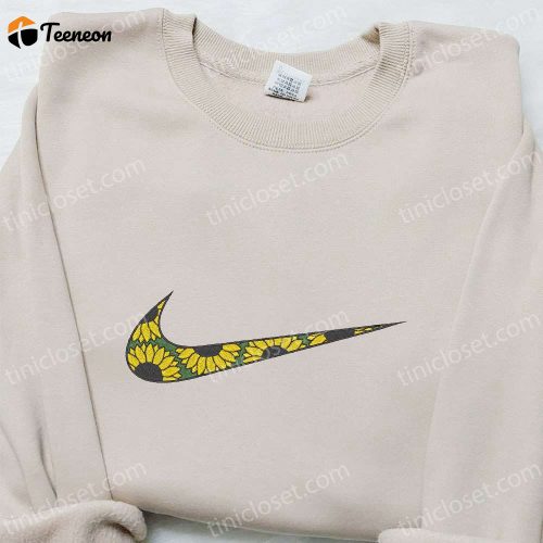 Flourish Sunflower x Swoosh Embroidered Sweatshirt – Custom Shirt Perfect Family Gift