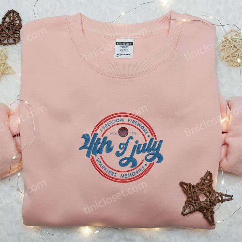 Celebrate 4th of July with Freedom Firework Sparklers Embroidered Shirt – B Gift for Men Women Patriotic Gift for National Day!