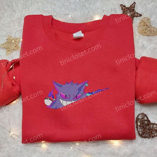 Gengar x Nike Swoosh Anime Embroidered Shirt – Pokemon & Nike Inspired D Gift for Men Women