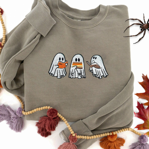 Stylish Ghost Book Sweatshirt Embroidered: Trendy Design for Comfort & Style