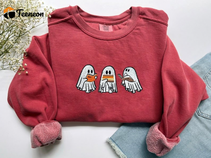 Stylish Ghost Book Sweatshirt Embroidered: Trendy Design For Comfort &Amp;Amp; Style