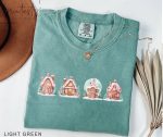 Get Festive with our Gingerbread Christmas Houses Printed Shirt – Limited Edition Holiday Apparel