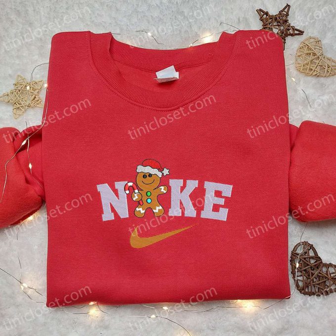 Gingerbread X Nike Embroidered Tshirt – B Gift For Men Women Christmas Gift Ideas For Nike Inspired Shirt Enthusiasts