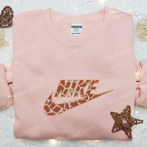 Giraffe Pattern x Nike Embroidered Sweatshirt: Custom Shirt Perfect Family Gift Idea