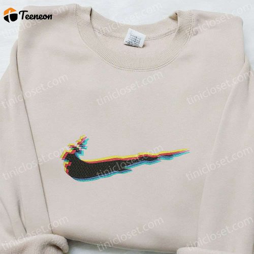 Glitch x Swoosh Embroidered Hoodie: Nike Inspired B Gift for Men Women Family Gift