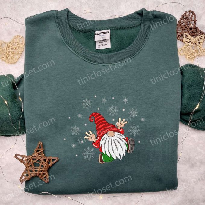 Cozy Gnome Snowflakes Embroidered Hoodie: Perfect Christmas Gift For Family