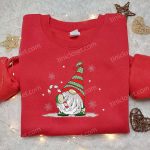 Get F Gift for Men Women with Gnome & Candy Cane Embroidered Sweatshirt – Perfect Christmas Gift Idea