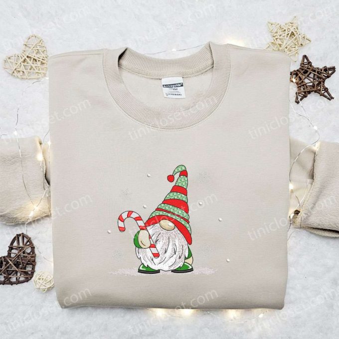 Get F Gift For Men Women With Gnome &Amp; Candy Cane Embroidered Sweatshirt – Perfect Christmas Gift Idea