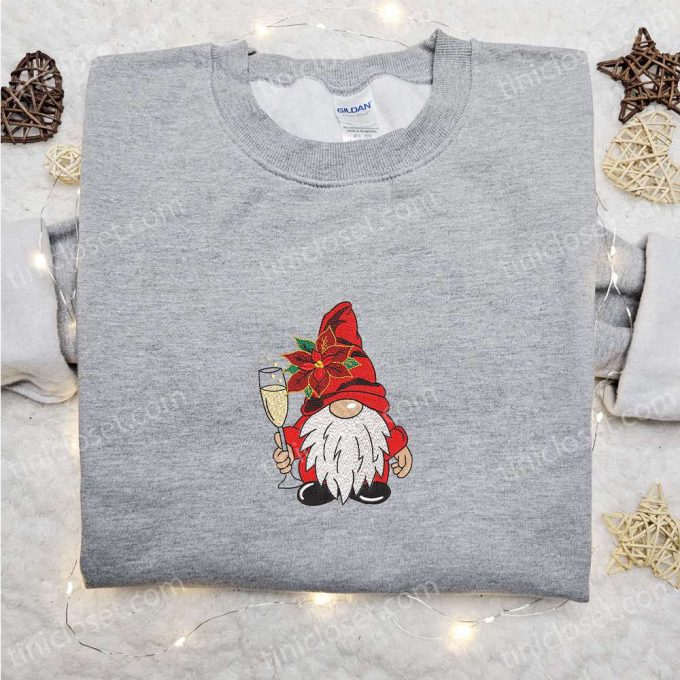 Gnome With Champagne Embroidered Hoodie – B Gift For Men Women Christmas Gift For Family!