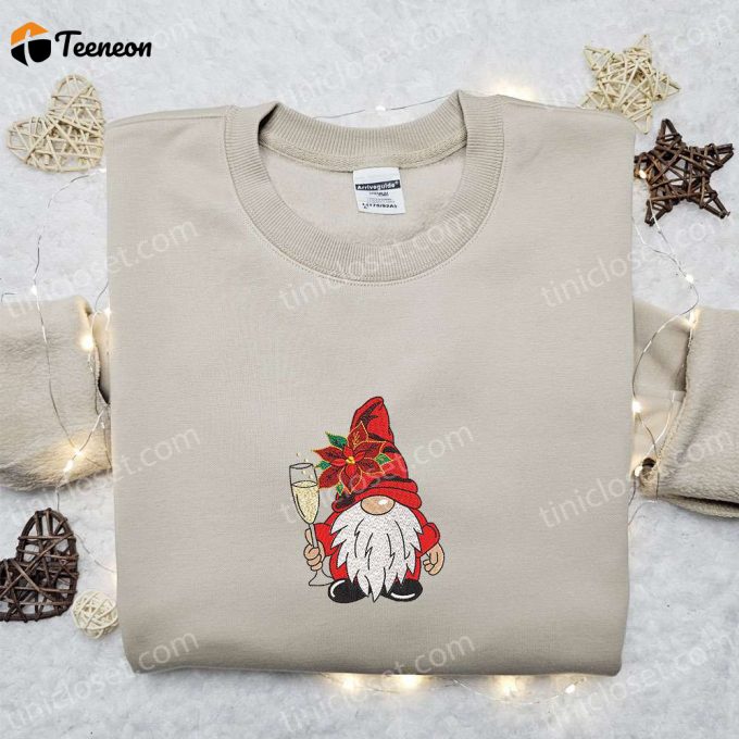 Gnome With Champagne Embroidered Hoodie – B Gift For Men Women Christmas Gift For Family!