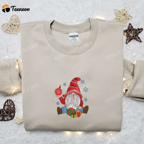 Cute Gnome Xmas Embroidered Hoodie & Shirt: B Gift for Men Women Kids Christmas Gift Ideas