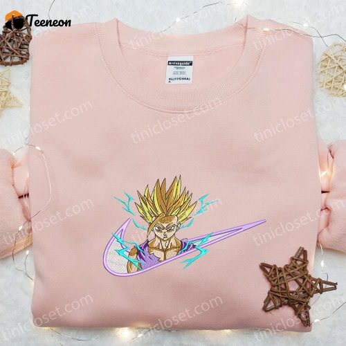 Gohan Super Saiyan x Nike Swoosh Anime Embroidered Shirt – Dragon Ball & Nike Inspired D Gift for Men Women