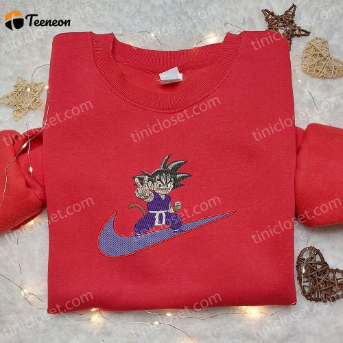 Goku Kid x Nike Swoosh Anime Embroidered Tshirt – Dragon Ball Shirt Nike Inspired D Gift for Men Women