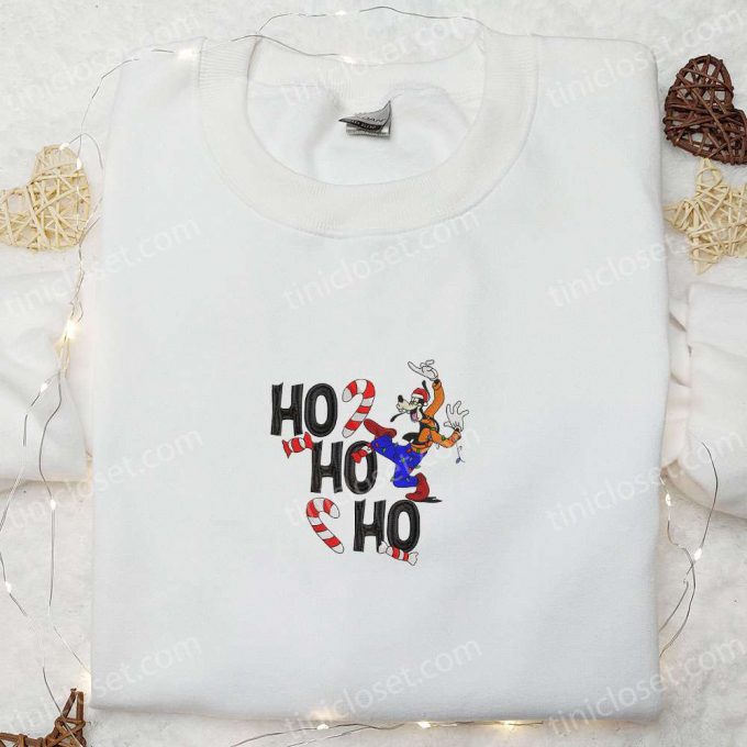 Disney Characters Embroidered Hoodie Goofy Ho Ho Ho Candy Canes Shirt Christmas Sweatshirt