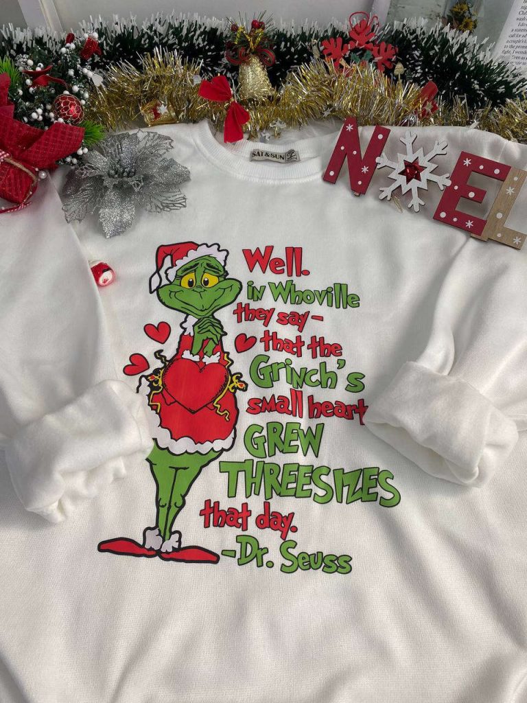 Cozy Up In Style With The Grinch Small Heart Sweatshirt – Perfect For The Holidays!