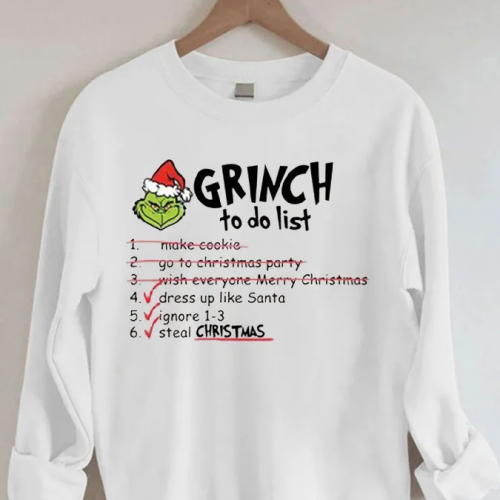 Stay cozy in style with our Grinch To Do List Sweatshirt – Perfect for Casual Comfort!