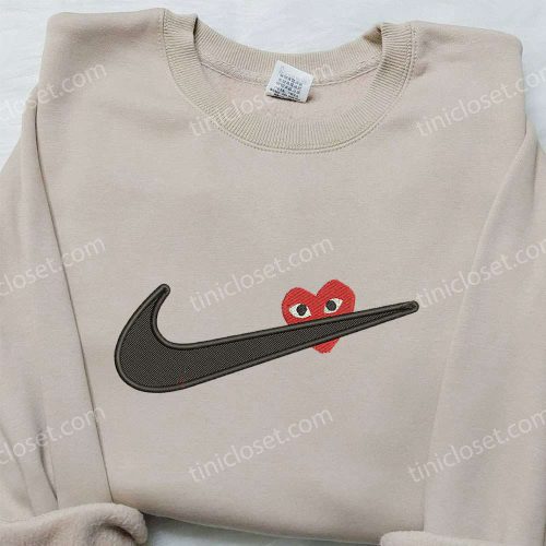 Heart Love x Nike Swoosh Embroidered Shirt – Nike Inspired Logo Perfect Valentine’s Day Gift