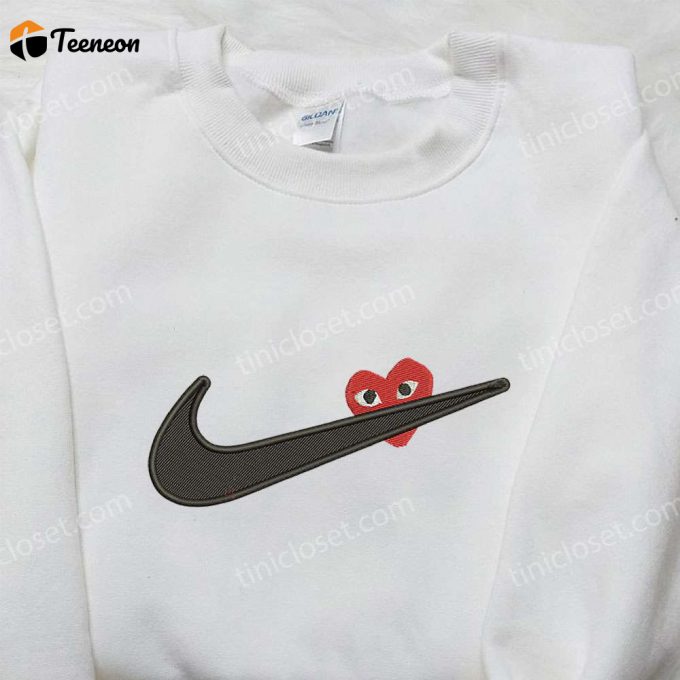 Heart Love X Nike Swoosh Embroidered Shirt – Nike Inspired Logo Perfect Valentine’s Day Gift